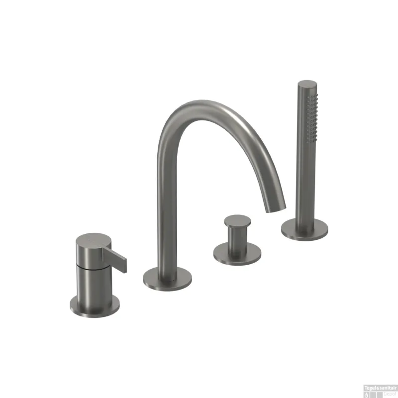 Badrandcombinatie IVY Pact 4-gats Mengkraan Met Uittrekbare Handdouche Draaibare Uitloop Geborsteld Metal Black PVD Bestel Nu
