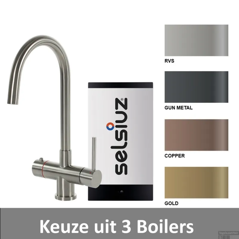 Kokendwaterkraan Selsiuz Steel Rond Inclusief Boiler (Keuze uit 3 boilers en 4 kleuren) Alleen Vandaag