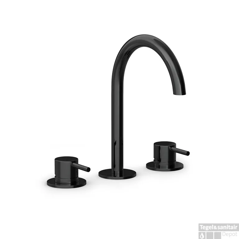Wastafelmengkraan Hotbath Cobber 3 gats 2-hendel Gebogen 26.1 cm Gepolijst Zwart PVD Finale Uitverkoop
