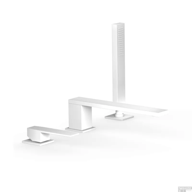 Badrandkraan Tres Slim Exclusive met Handdoucheset Rechte Uitloop 22 cm Mat Wit Lage Kosten