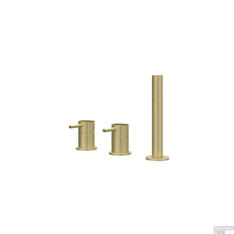 Badrandcombinatie IVY Concord 3-gats Mengkraan Met Uittrekbare Handdouche Zonder Uitloop RVS316 Geborsteld Mat Goud PVD Merkproduct