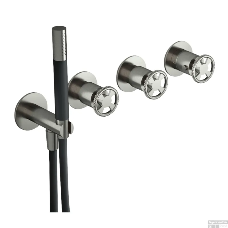 Bestel Nu Thermostatische Douche/Badkraan Hotbath Cobber @Work Inbouw Met 2 Stopkranen En Handdouche Geborsteld Nikkel