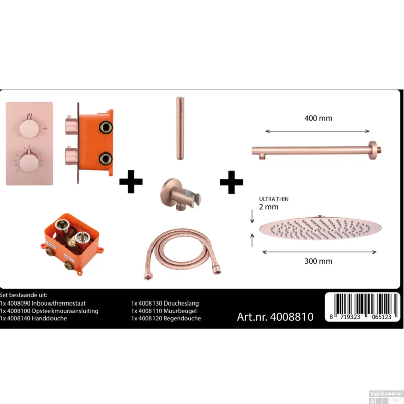 Voordeelprijs Best-Design "One-Pack" Inbouw-Regendoucheset "Lyon-M-300" Rose Mat Goud