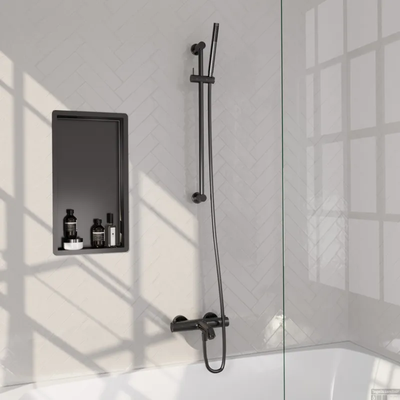 Bestel Nu Brauer Stripe opbouw baddouche thermostaatkraan SET 01 met glijstang en staaf handdouche en doucheslang gunmetal geborsteld PVD