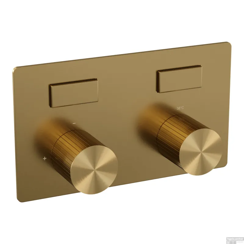 Brauer Stripe 2-weg inbouwthermostaat met drukknoppen met in- en afbouwdelen goud geborsteld PVD Premium