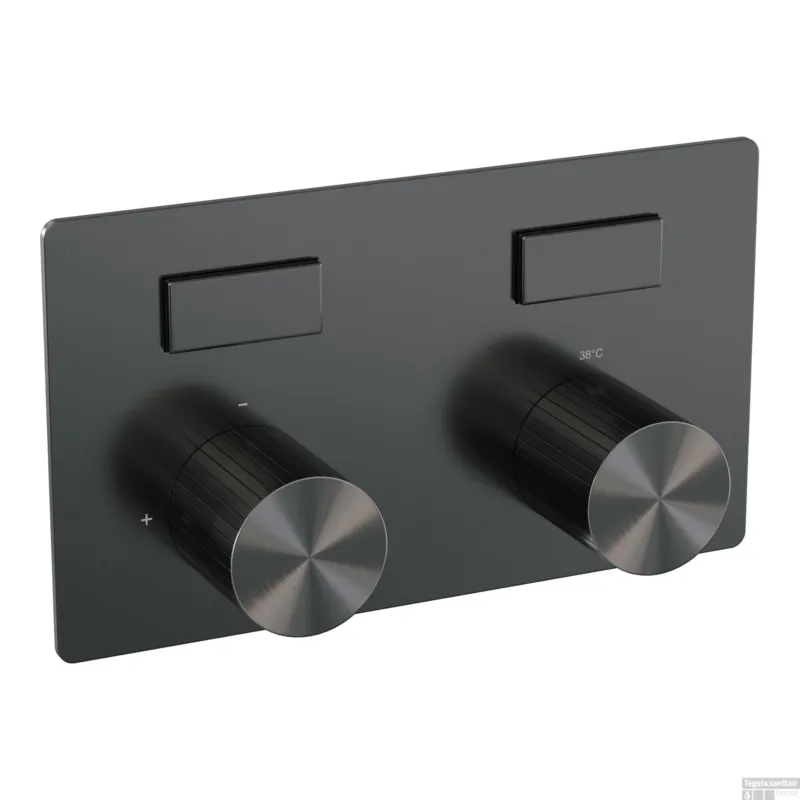 Brauer Stripe 2-weg inbouwthermostaat met drukknoppen met in- en afbouwdelen gunmetal geborsteld PVD Meest Verkocht