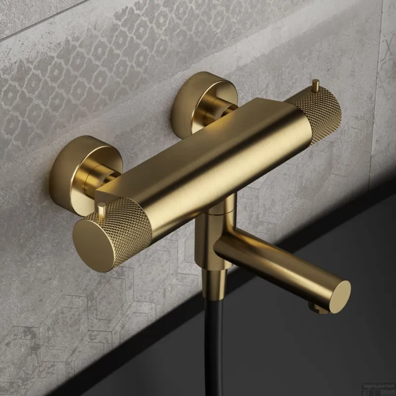 Thermostatische Badmengkraan Hotbath Cobber X Met Wegdraaibare Uitloop Geborsteld Messing PVD Exclusieve Aanbieding