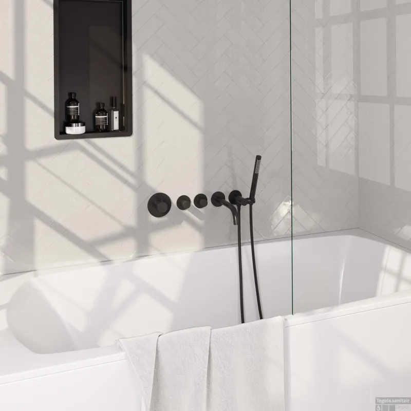 Inbouwthermostaatset Brauer Black Carving Incl Baduitloop en Staafhanddouche Messing Mat Zwart Nieuw