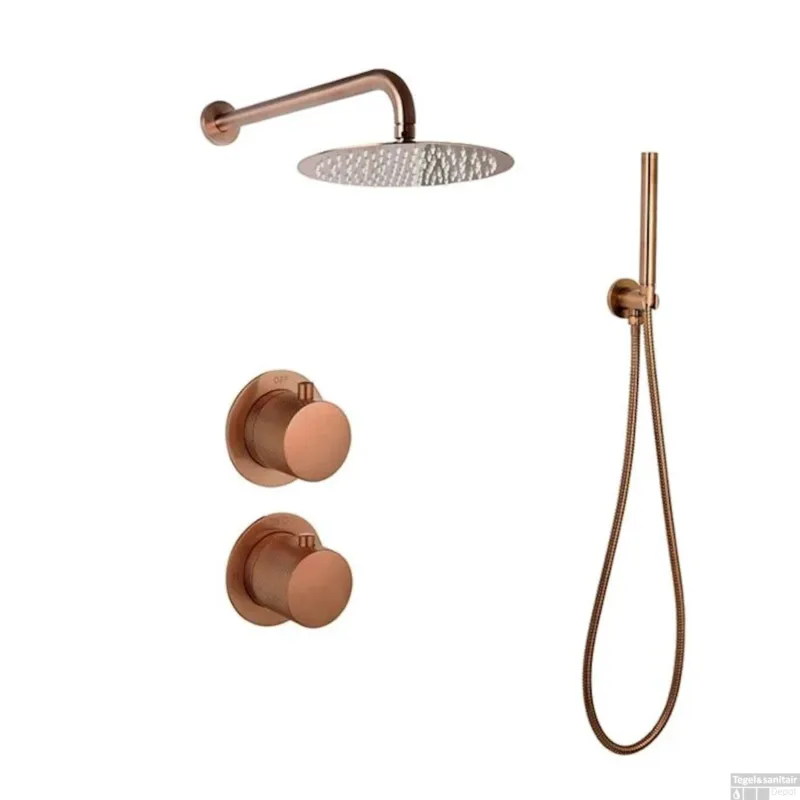 Premium Regendoucheset Inbouw Sanilux Hops Met Box Thermostaat Douchekop 25 cm Brons