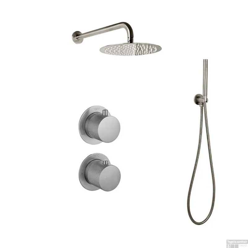 Regendoucheset Inbouw Sanilux Hops Met Box Thermostaat Douchekop 25 cm Gunmetal Direct Verzonden