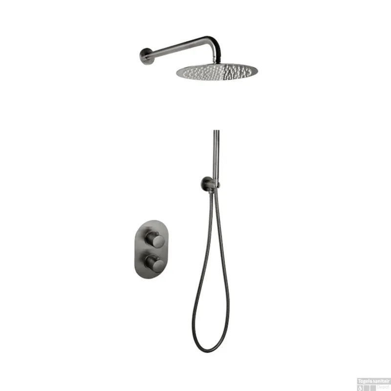 Gereduceerde Prijs Doucheset Sanilux Rubb Inbouw Met Thermostaat, Douchekop 25 cm, Doucheslang en Handdouche Gunmetal