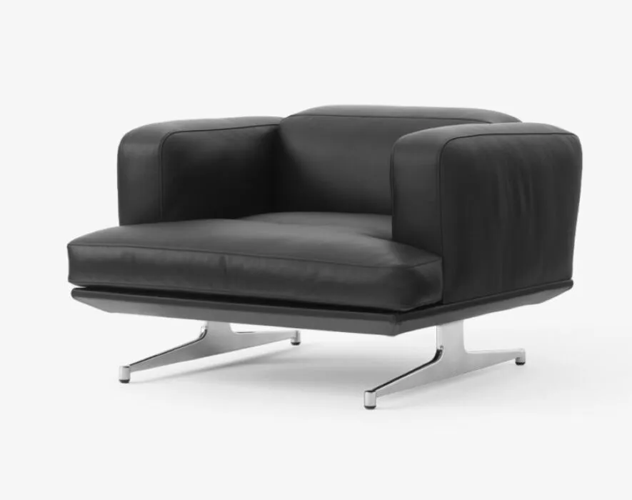 &tradition Inland AV21 fauteuil-Noble Black leer-Poten aluminium Voordeelprijs