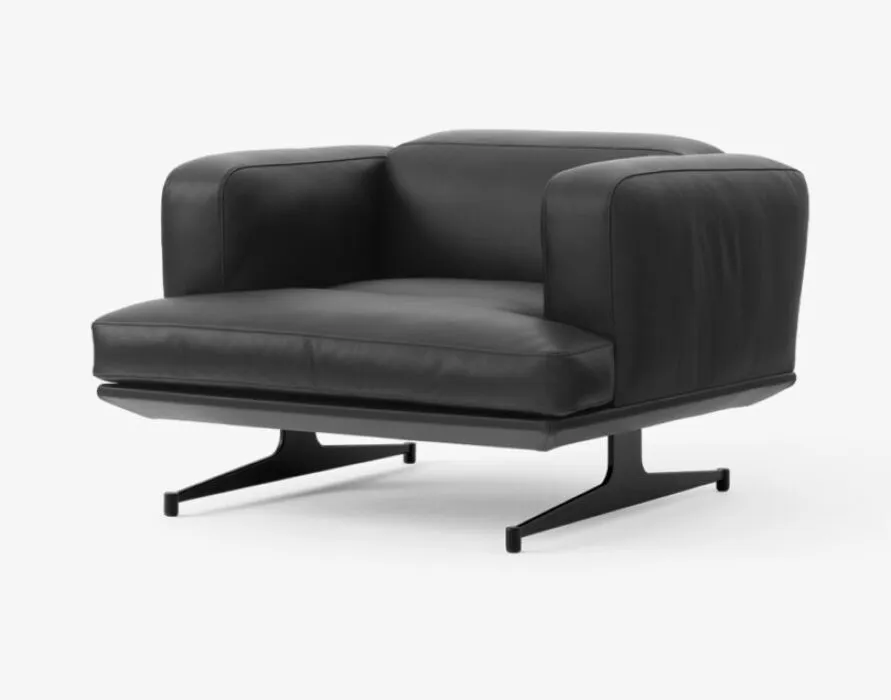 Gecertificeerd &tradition Inland AV21 fauteuil-Noble Black leer-Poten zwart