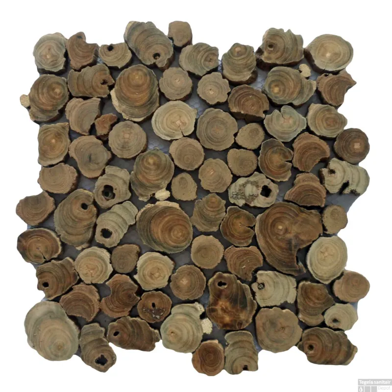 Nu Kopen Mozaiek Hout Coin Root Old Teak 30x30 cm (Doosinhoud 0,99m2)