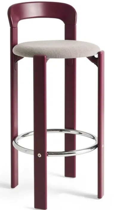 Gecertificeerd HAY Rey gestoffeerde barkruk-Grape Red - Steelcut Trio 416-Zithoogte 75 cm