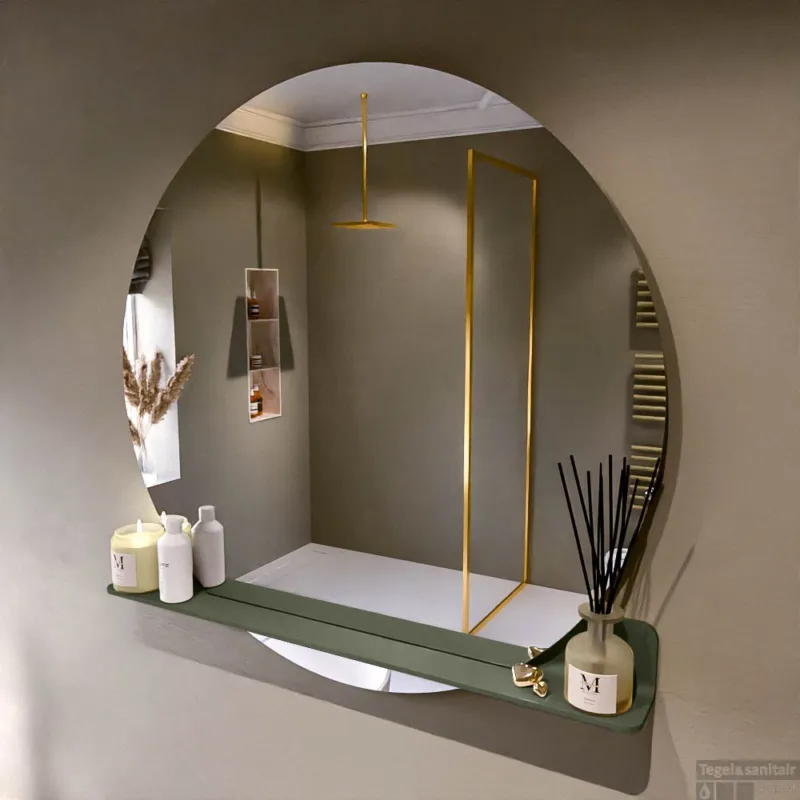 Direct Verzonden MONDIAZ SPOT spiegel rond 110cm met Spiegelplanchet kleur Army.