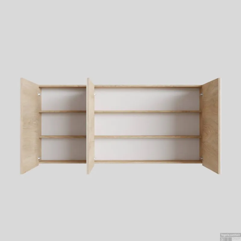 Spiegelkast BWS Cube 150x70x16 cm 3 Deuren Washed Oak Tijdelijk Beschikbaar