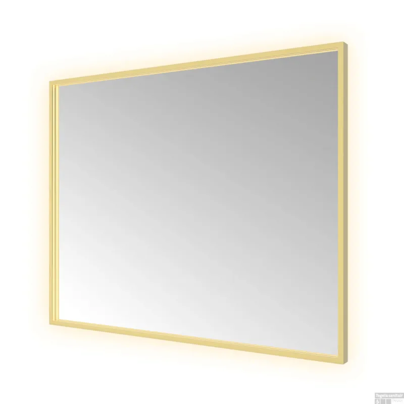 Express Levering Spiegel Hotbath &MORE 80x100 cm LED-Verlichting Spiegelverwarming Rechthoek Geborsteld Messing PVD