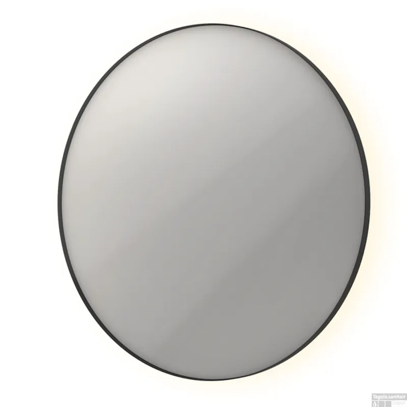 Beperkt Aanbod Spiegel INK SP17 Rond Colour Changing LED Rondom 120 x 4 x 120 cm Dimbaar In Aluminium Kader Mat Zwart