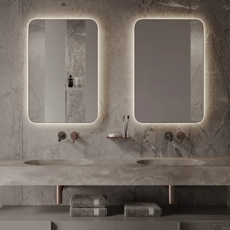 Spiegel Martens & Meijer Vegas 45x90 Cm Met Indirecte Verlichting En Spiegelverwarming Geborsteld Brons Direct Verzonden