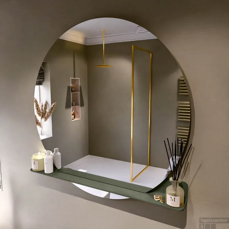 Gereduceerde Prijs MONDIAZ SPOT spiegel rond 120cm met Spiegelplanchet kleur Army.