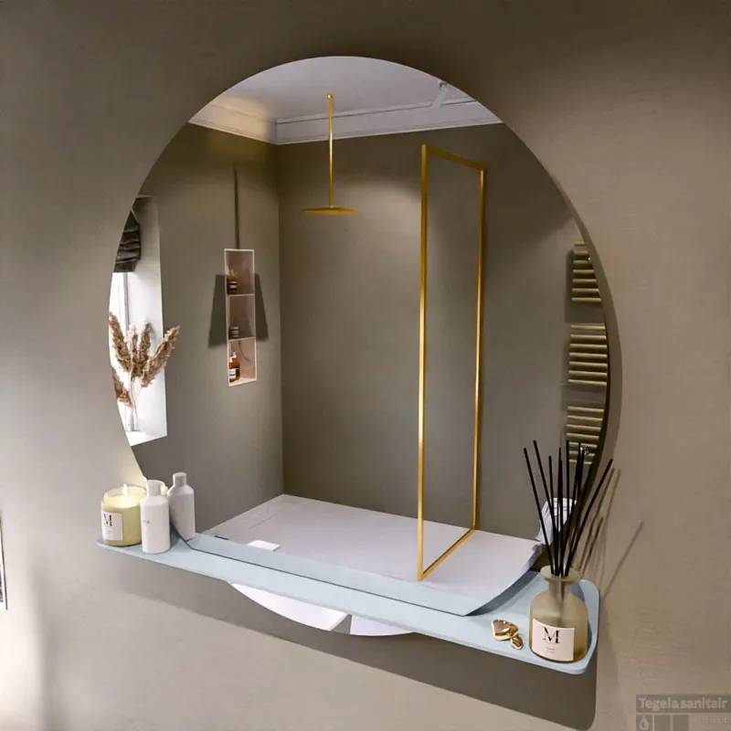 Korting MONDIAZ SPOT spiegel rond 120cm met Spiegelplanchet kleur Clay.