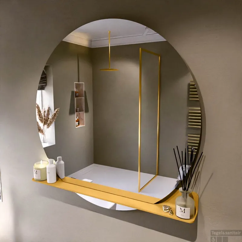 Direct Verzonden MONDIAZ SPOT spiegel rond 120cm met Spiegelplanchet kleur Ocher.