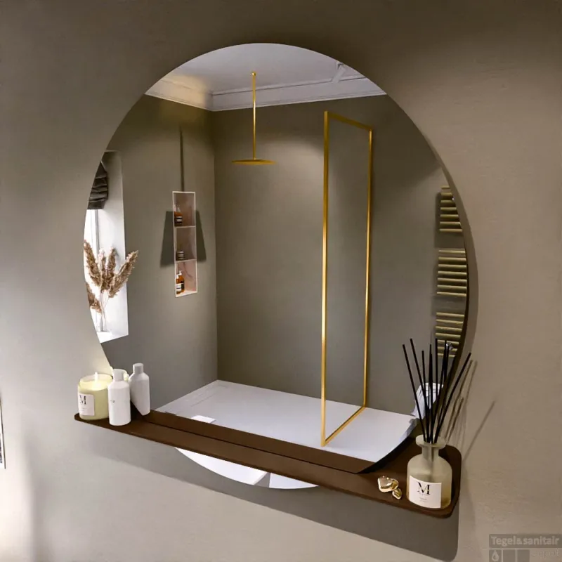 Beperkt Aanbod MONDIAZ SPOT spiegel rond 120cm met Spiegelplanchet kleur Rust.