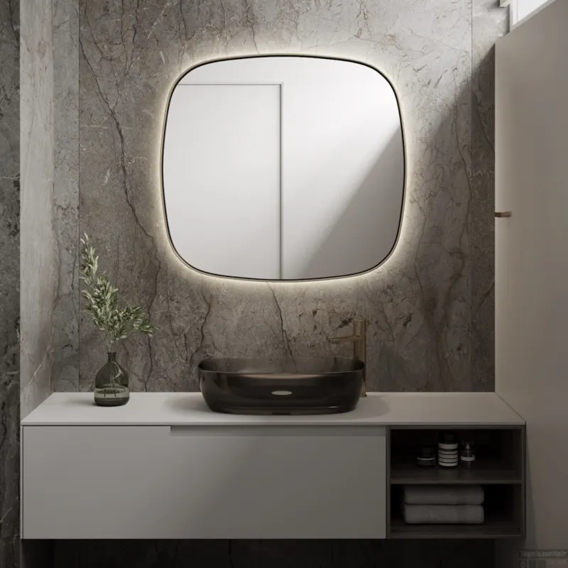 Lage Kosten Spiegel Martens & Meijer Peru 80x80 Cm Met Indirecte Verlichting Rondom En Spiegelverwarming Mat Zwart