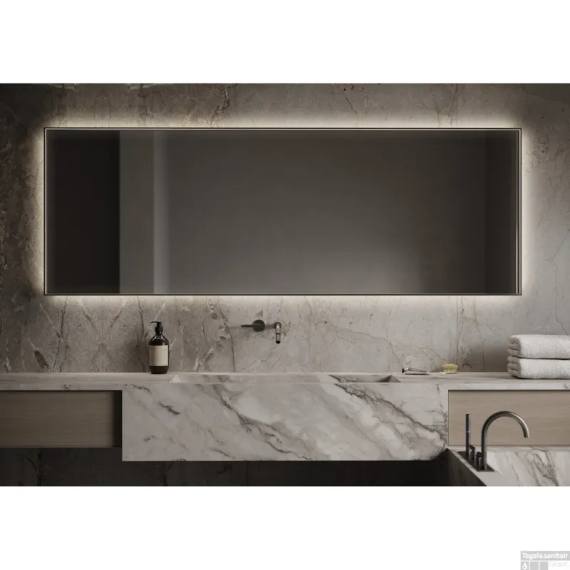 Weekendaanbieding Spiegel Martens & Meijer Libannon 100x70 Cm Geintegreerde Ledverlichting Rondom Spiegelverwarming Geborsteld Goud