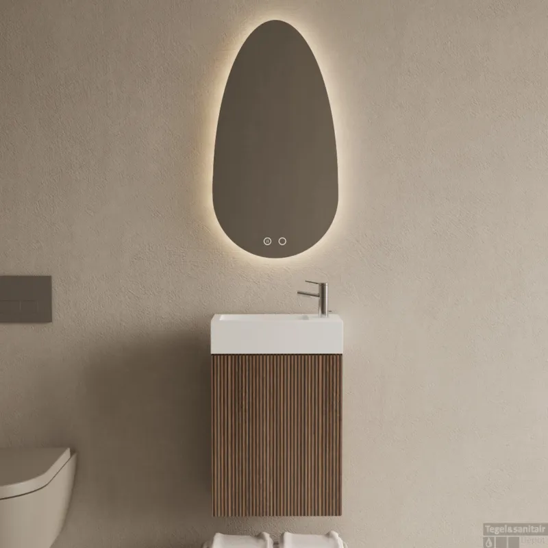 Bestel Nu Toiletmeubel Set BWS Riga Donker Eiken Japandi 40 cm Fontein Glans Wit