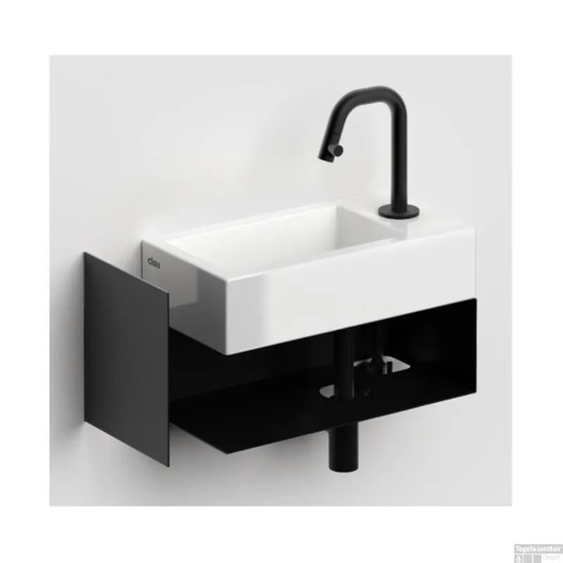 Clou Fonteinkast Open Met Handdoekhouder tbv Flush Fontein Zwart (Kraangat Rechts) Hete Deal