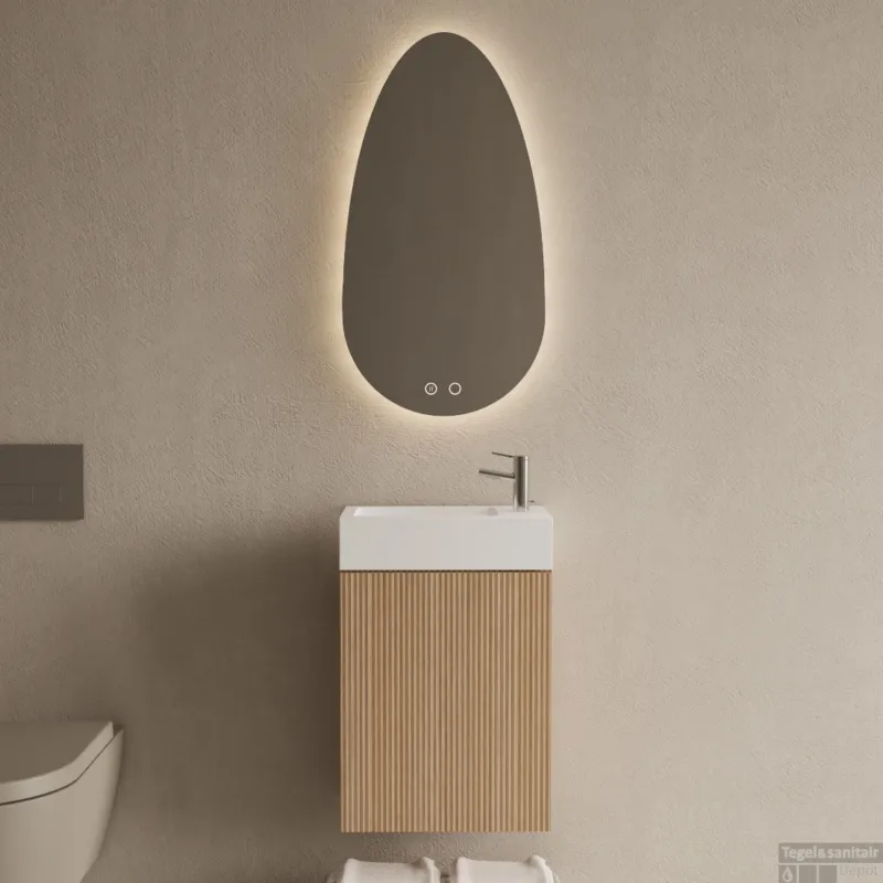 Seizoensaanbieding Toiletmeubel Set BWS Riga Licht Eiken Japandi 40 cm Fontein Glans Wit