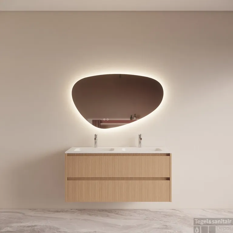 Beperkte Voorraad Badmeubelset BWS Riga Met Asia Wastafel Wit 120 cm Licht Eiken Japandi