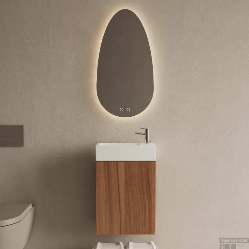 Toiletmeubel Set BWS Riga Walnoot 40 cm Fontein Glans Wit Nieuw