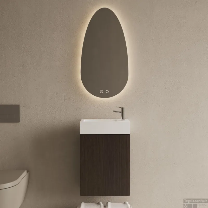Toiletmeubel Set BWS Riga Siena Eiken 40 cm Fontein Glans Wit Dagaanbieding