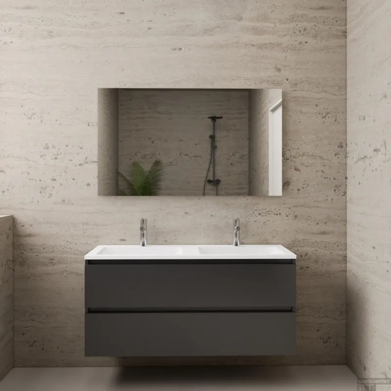 ACTIE BWS Badmeubel Paris Antraciet 120 cm Hoogglans Wit Wastafel 2 Kraangaten Bestseller
