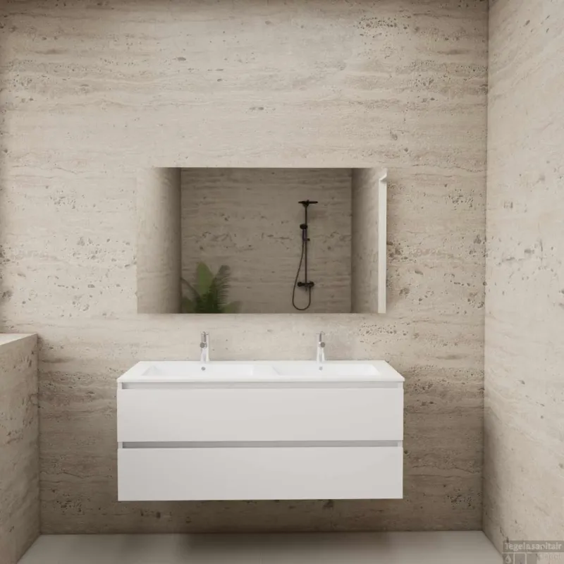 ACTIE BWS Badmeubel Paris Wit 120 cm Mat Wit Wastafel 2 Kraangaten Voordeelprijs