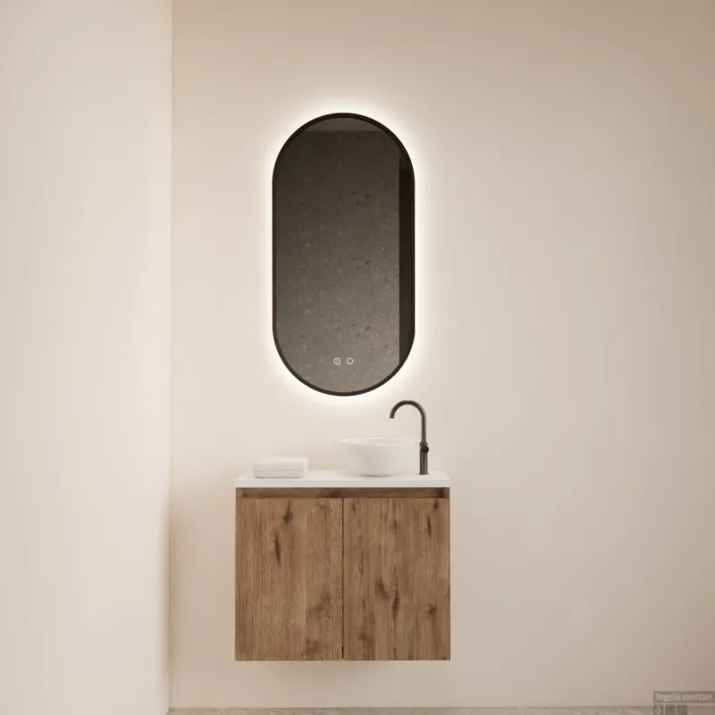 Beste Prijs Fonteinmeubel BWS Meadow 60x50 cm Wellington Oak Incl. Topplaat Mat Wit