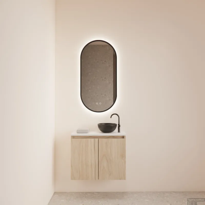 Lage Prijs Fonteinmeubel BWS Meadow 60x50 cm Kastanje Eiken Incl. Topplaat Mat Wit