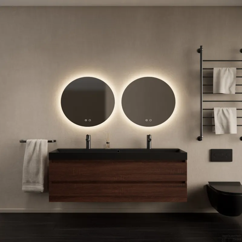 Badkamermeubelset Gliss Design Milan Met Lako Mat Zwarte Wastafel 140 cm Choco Eiken Lage Prijs