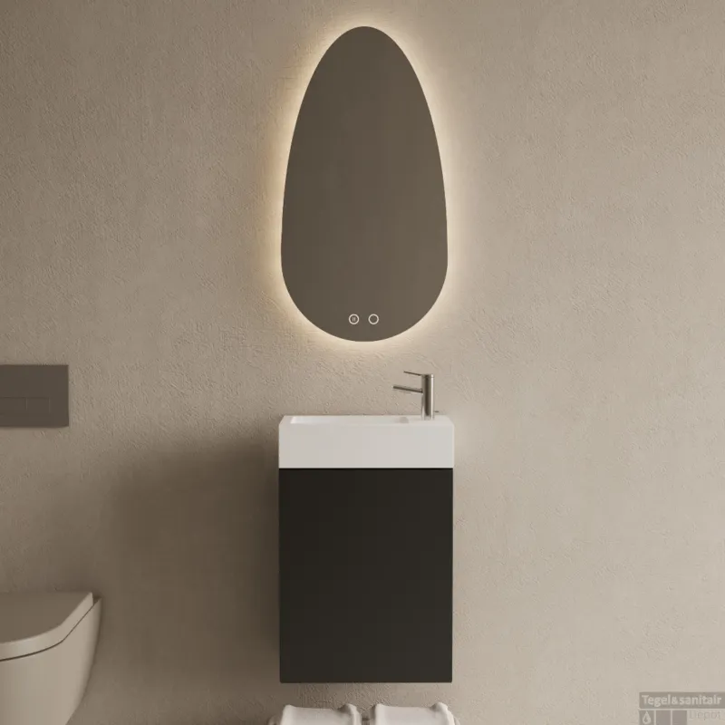 Snelle Levering Toiletmeubel Set BWS Riga Mat Zwart 40 cm Fontein Glans Wit