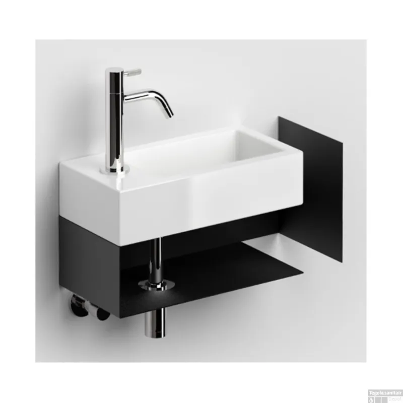 Clou Fonteinkast Open Met Handdoekhouder tbv Flush Fontein Zwart (Kraangat Links) Aanbieding