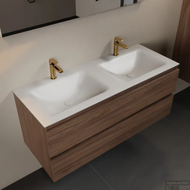 MONDIAZ AIVY 120cm badmeubel Mocha, wastafel Talc solid surface dubbel 2 kraangaten (AI-351651TALC-SI - AI-M120MODU) Shop Nu