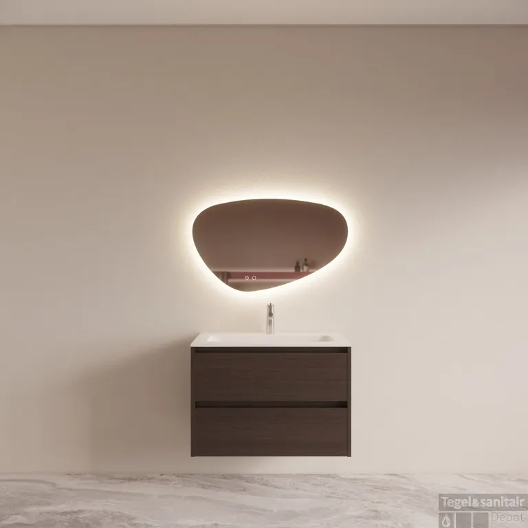 Betaalbaar Badmeubelset BWS Riga met Asia Wastafel Wit 80 cm Bruin Eiken