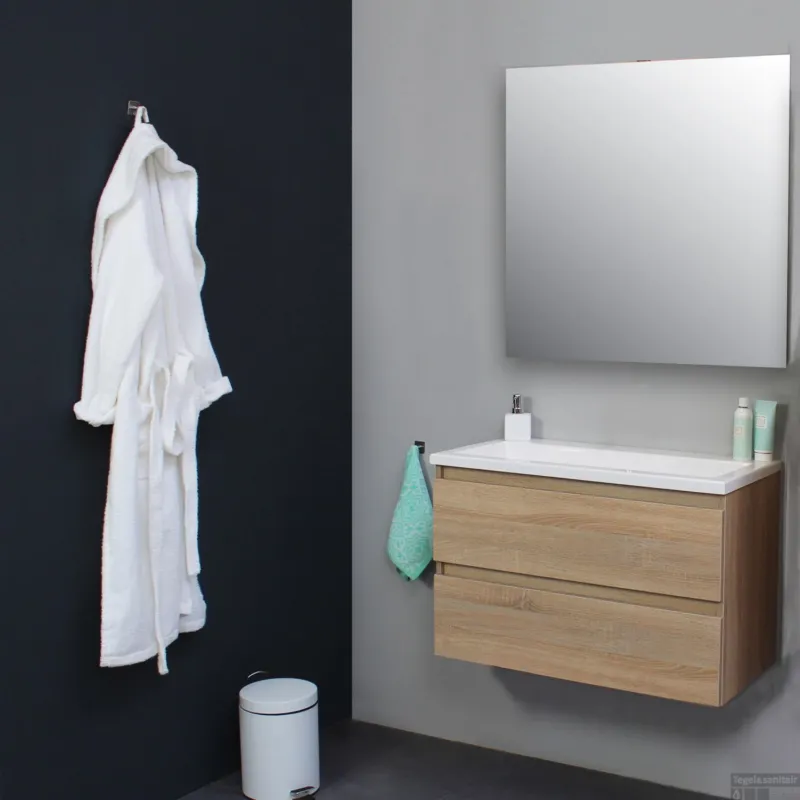 Badkamermeubel BWS Pepper Acryl Wastafel Zonder Kraangat 80x55x46 cm Eiken Dagaanbieding