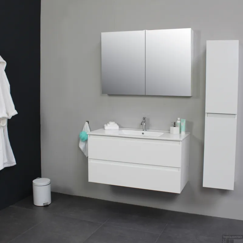 Weekendaanbieding Badkamermeubel BWS Pepper Wastafel Porselein Met Kraangat 100x55x46 cm Wit