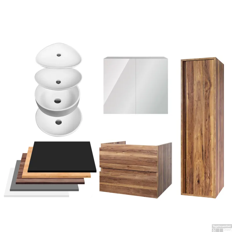 Alleen Vandaag Badkamermeubelset BWS Sally 80 cm Twee Soft-Close Lades Met Waskom Eiken