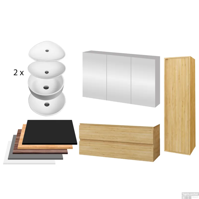 Badkamermeubelset BWS Sally 120 cm Twee Soft-Close Lades Met Waskom Licht Eiken Lage Prijs