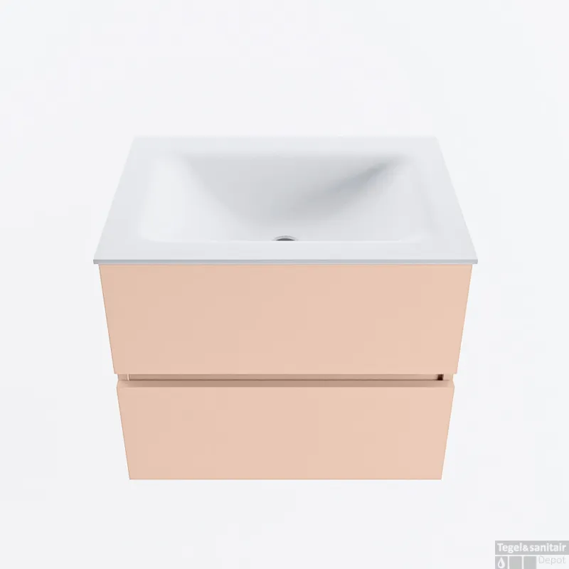 MONDIAZ VICA 60cm badmeubel onderkast Rosee 2 lades. Wastafel CLOUD midden zonder kraangat, kleur Talc. Seizoensaanbieding